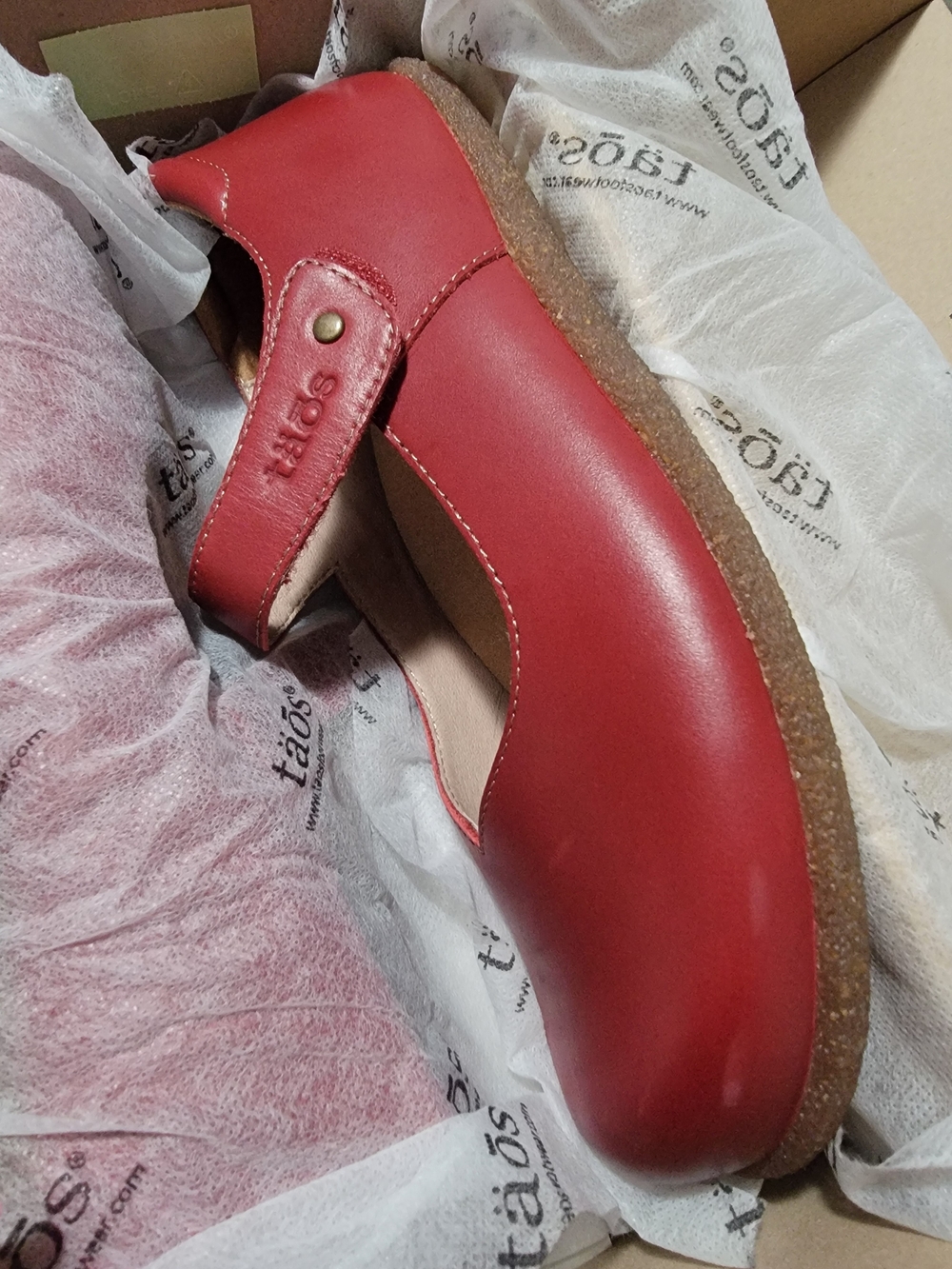 Taos Footwear Red Mary Jane Leather Flat with Adjustable Strap